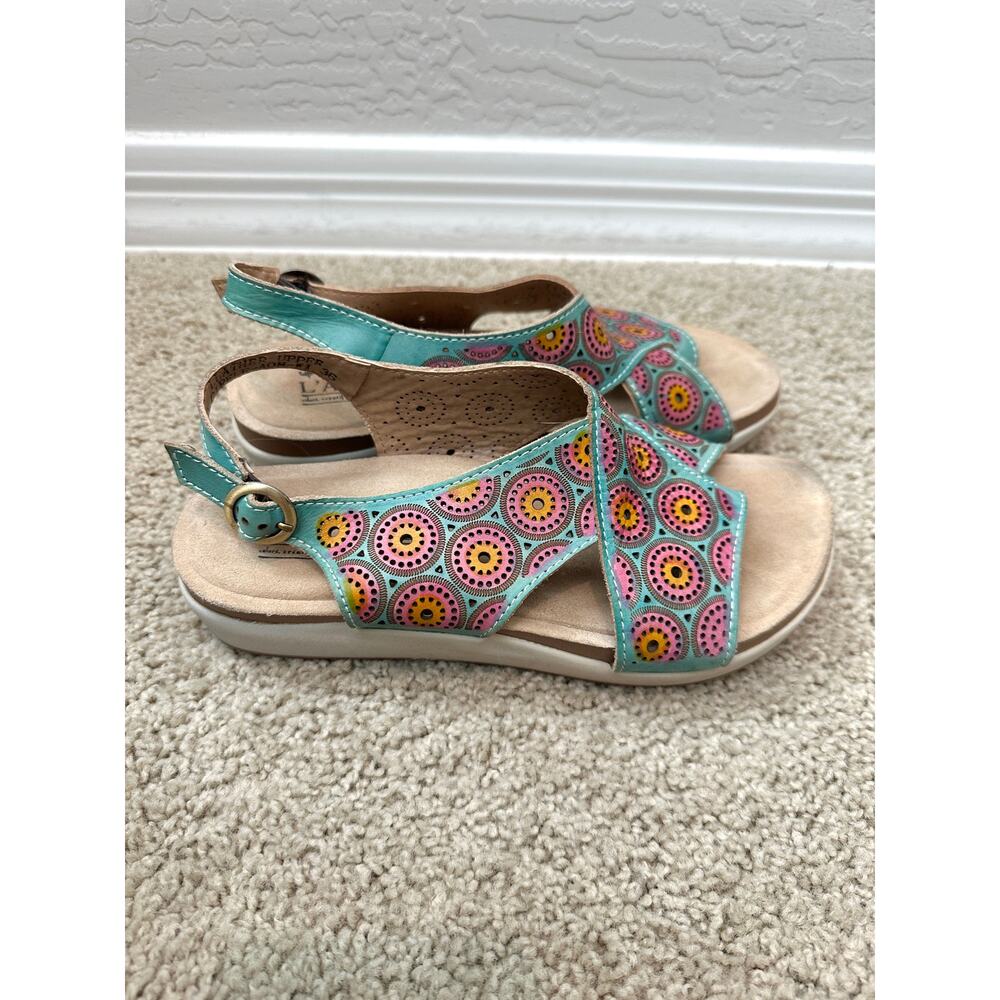 SPRING STEP L’ARTISTE | Leather Slingback Sandals Colorful Mosaic | Size 36 US 6